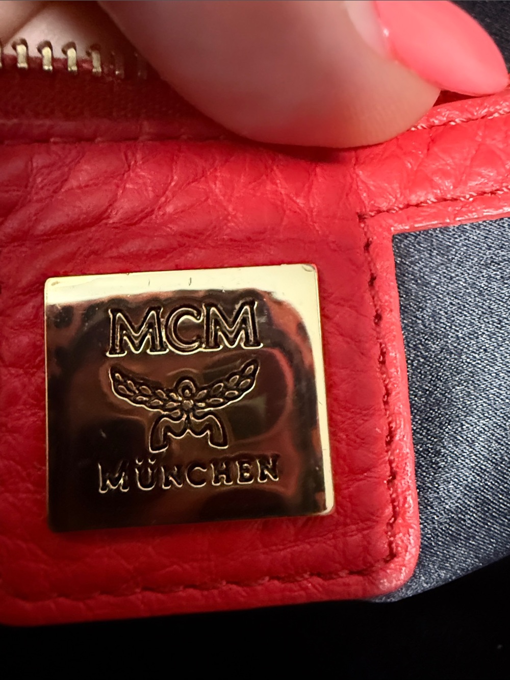 MCM Studded Crossbody / Wristlet– Red Pebbled Leather Gold Studs - Picture 12 of 13
